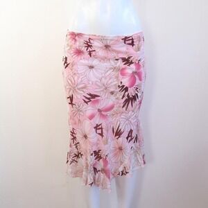 y2k pink floral asymmetrical skirt fairycore midi flowy